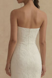 Robe de fiançailles Midi en sirène blanche jacquard sans bustelles
