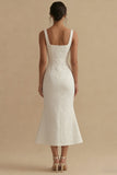 Robe de fiançailles Midi à col carré Jacquard, sirène blanche
