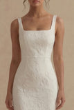 Robe de fiançailles Midi à col carré Jacquard, sirène blanche