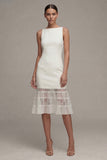 Robe de fiançailles blanche Midi à col bateau en dentelle