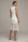 Robe de fiançailles blanche Midi à col bateau en dentelle