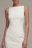 Robe de fiançailles blanche Midi à col bateau en dentelle