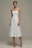 Robe de fiançailles Midi à bretelles blanches blanches en dentelle A Line