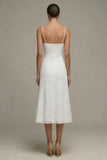 Robe de fiançailles Midi à bretelles blanches blanches en dentelle A Line