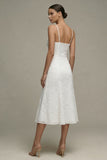 Robe de fiançailles Midi à bretelles blanches blanches en dentelle A Line