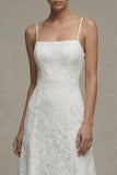 Robe de fiançailles Midi à bretelles blanches blanches en dentelle A Line