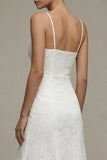 Robe de fiançailles Midi à bretelles blanches blanches en dentelle A Line