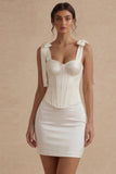 Robe de remise de diplôme courte corset bodycon en satin blanc avec nœuds