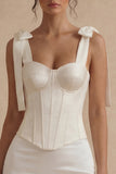 Robe de remise de diplôme courte corset bodycon en satin blanc avec nœuds
