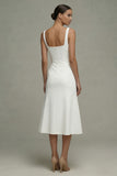 Robe de dîner midi à satin en satin à col carré blanche A Line