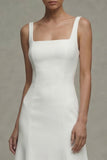 Robe de dîner midi à satin en satin à col carré blanche A Line