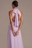 Rose poussiéreuse fleurie A Line Longue robe invitée de mariage avec nœud