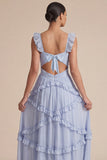 Robe de mariage midi découpée à volants bleu clair