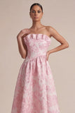 Robe de mariage Midi midi rose sans bretelles
