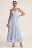 Robe d'invitée de mariage bleu clair à bretelles fines plissée imprimé floral