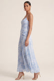 Robe d'invitée de mariage bleu clair à bretelles fines plissée imprimé floral