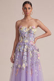 Robe de mariage midi en corset lilas sans bretelles lilas A Line
