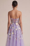 Robe de mariage midi en corset lilas sans bretelles lilas A Line