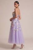 Robe de mariage midi en corset lilas sans bretelles lilas A Line