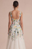 Robe Midi à col carré corset fleural blanc à col carré