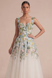 Robe Midi à col carré corset fleural blanc à col carré