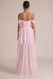 Robe de mariage corset rose à volants à volants dénudé