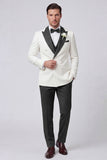 Costumes de bal pour hommes à revers noir pointé en trois pièces à double boutonnage