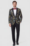 Costumes de bal Jacquard en châle noir 2 pièces à revers à un bouton, Jacquard