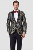 Costumes de bal Jacquard en châle noir 2 pièces à revers à un bouton, Jacquard