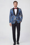 Costumes de bal Jacquard Jacquard à revers châle bleu à deux pièces
