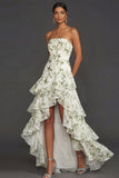Robe de mariage de mariage verte à volants hauts bas
