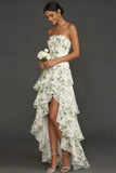 Robe de mariage de mariage verte à volants hauts bas