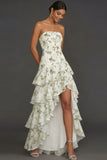 Robe de mariage de mariage verte à volants hauts bas