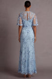 Robe formelle longue à fourreau fleural à éluissage fleural appliqué bleu clair