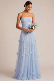 Robe longue blanche de réception de mariage blanche sans bustiers, fleurie appliquée à l’applique et à la ligne A