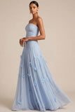 Robe longue blanche de réception de mariage blanche sans bustiers, fleurie appliquée à l’applique et à la ligne A