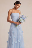 Robe longue blanche de réception de mariage blanche sans bustiers, fleurie appliquée à l’applique et à la ligne A