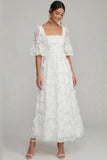 Robe de fiançailles Midi à paillettes blanches à la ligne A