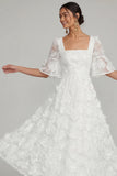 Robe de fiançailles Midi à paillettes blanches à la ligne A