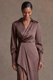 Robe pour mère de la mariée chocolat en satin col V longue fourreau
