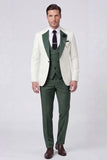 Costumes de bal pour hommes en revers de bal vert foncé en trois pièces à encoche unique