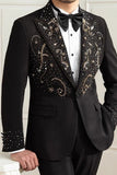 Blazer noir noir à revers à boutons pointu perlé