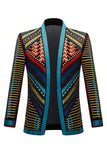 Blazer pour hommes brodé géométriquement à l’ouverture vert