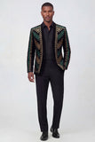 Blazer pour hommes brodé géométriquement à l’ouverture vert