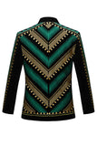 Blazer pour hommes brodé géométriquement à l’ouverture vert