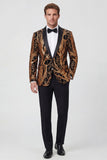 Blazer pour hommes à revers d’un bouton à paillettes dorées en châle doré