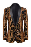 Blazer pour hommes à revers d’un bouton à paillettes dorées en châle doré