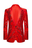 Blazer pour hommes à revers d’un bouton à paillettes dorées en châle doré