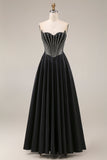Corset noir corset longue corset de bal en satin ligne A