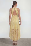 Robe Midi asymétrique asymétrique en dentelle jaune à dos nus en ligne A avec trou de serrure